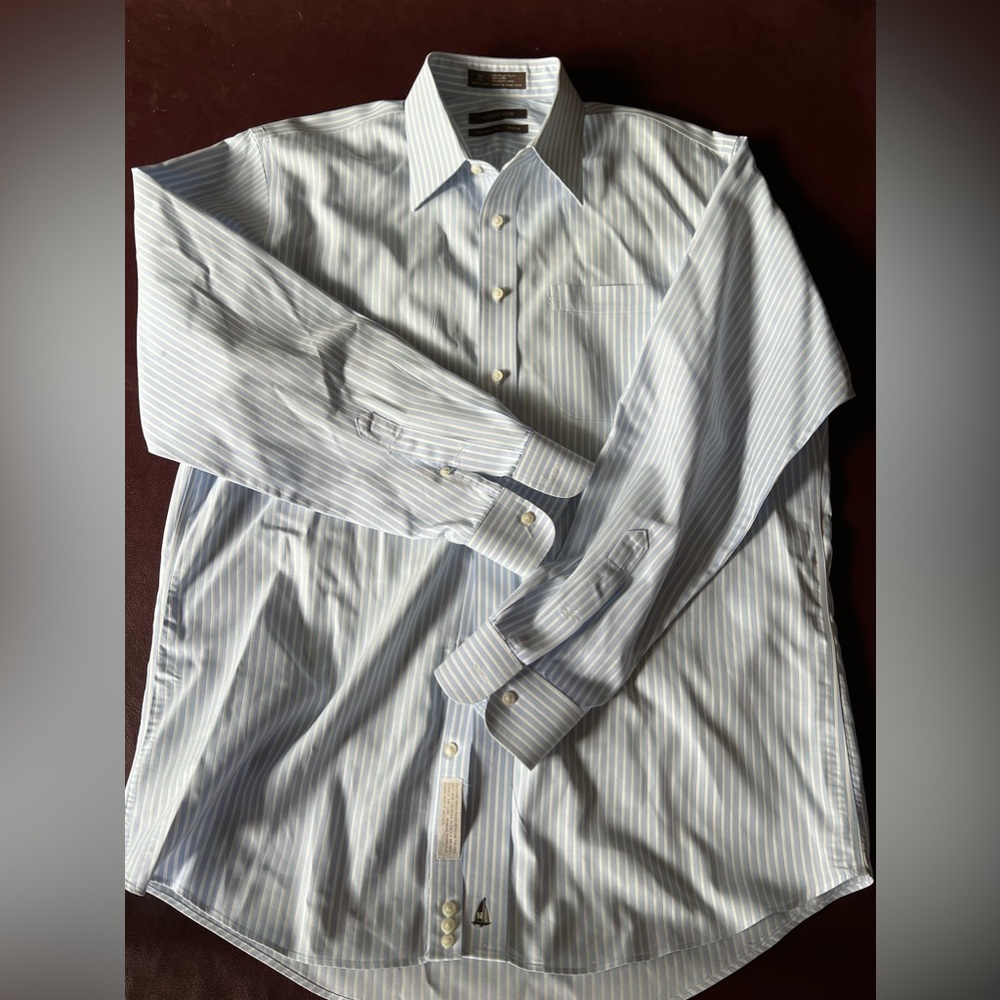Nordstrom SmartCare Long Sleeve Blue and White Stripe Dress Shirt size 16 1/2 35 - Picture 2 of 9